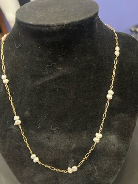14K Gold Pearl Station Necklace